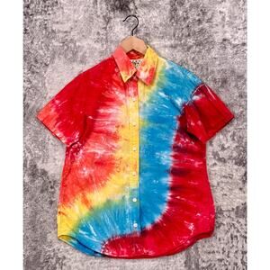 Big Bud Press Shirt Small Mens Shaved Ice Tie Dye Rainbow Short Sleeve Button